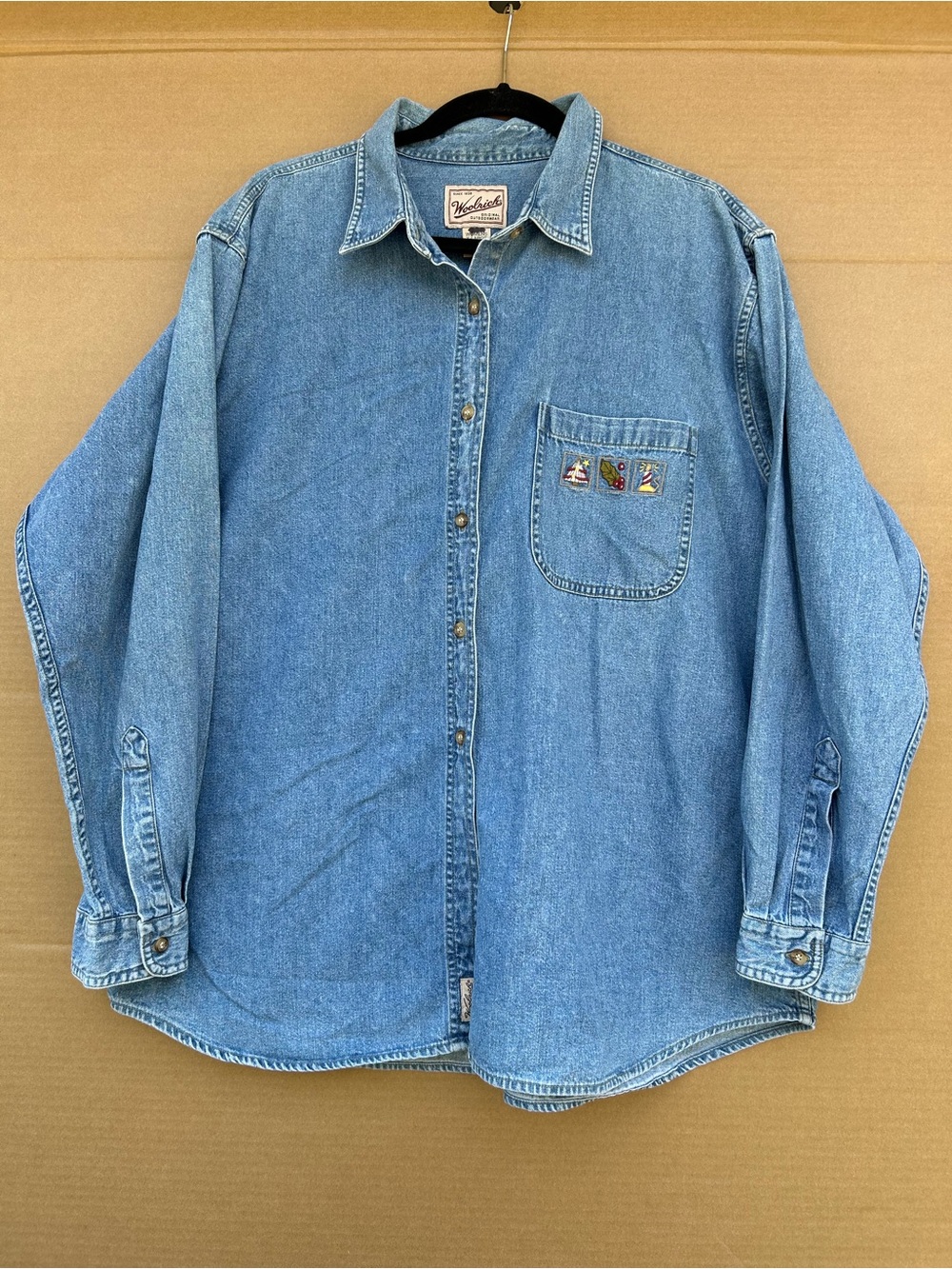 Woolrich Embroidered Demin Button Up Shirt Holiday Festive Western Women’s XL